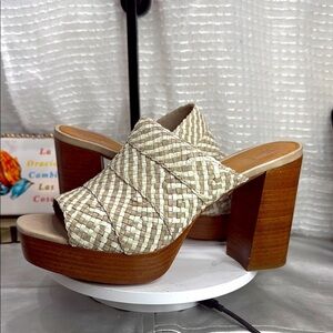 (Q6) Frye Katie Woven Sandals
Women's Leather Slip-On Mule Heels, size 9.5 M
